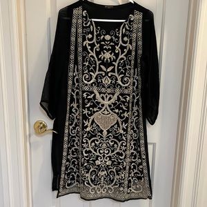 Black Embroidered Tunic Top with Silver Accents